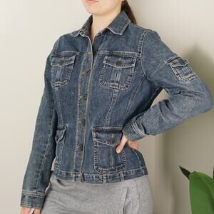 Vintage Y2K 2000s Jones New York Sport Denim Jean Jacket Button Pockets Collar M